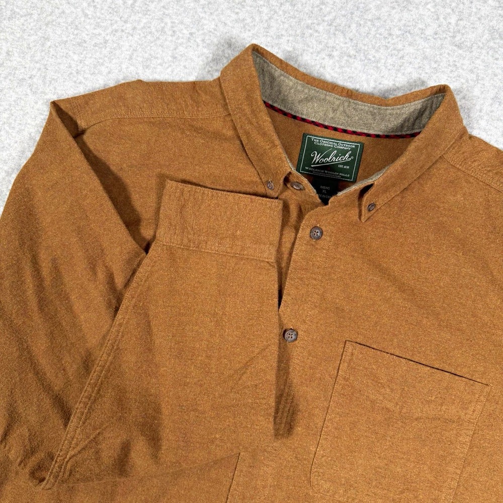 Woolrich Men's XL Brown Solid Cotton Flannel Button-Down Shirt Pockets 6109